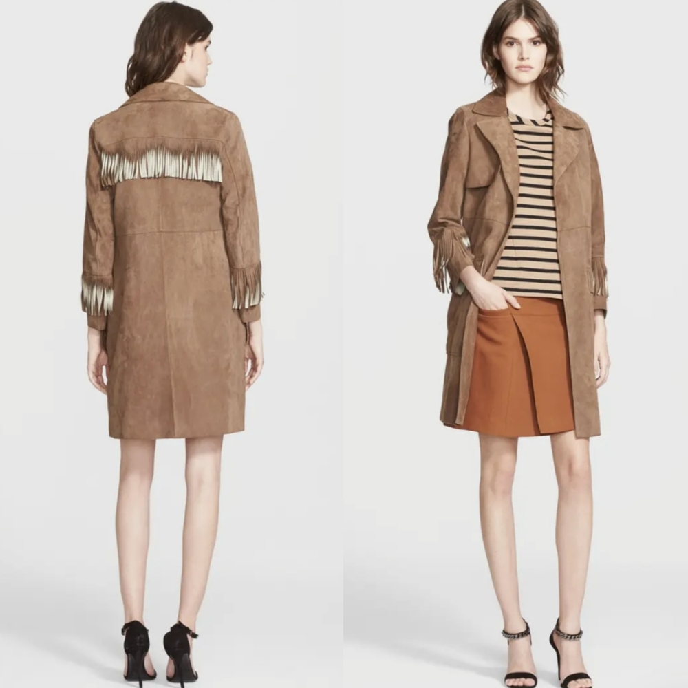Belstaff Fringe Suede Trench Coat - Italian Designer Leather Rare Vintage